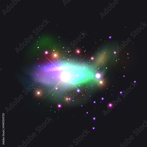 Colorful Cosmic Explosion with Glowing Stars