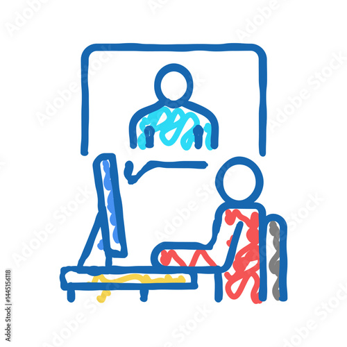 video call or remote interview icon doodle illustration