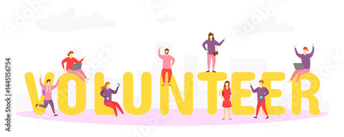 png cartoon illustration of smiling boy and girl helping volunteer with tree planting donation and clean environment action in linear style with charity banner aid and happy people vector design

