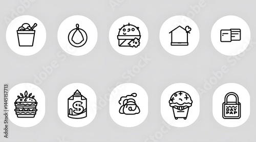 Collection of Simple Line Icons Food, Home, Security, and More
