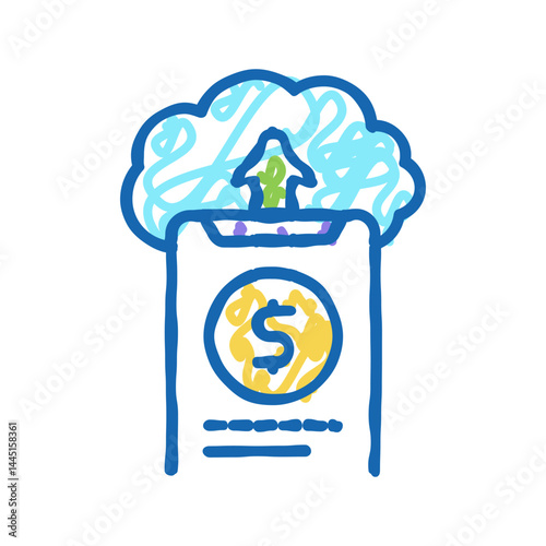 sending money electronic cloud icon doodle illustration
