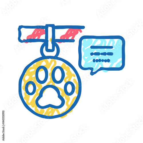 pet nameplate with information icon doodle illustration
