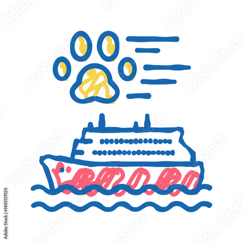 pet transportation in ship icon doodle illustration