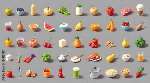 Colorful Food Icons A Diverse Collection of Delicious Illustrations