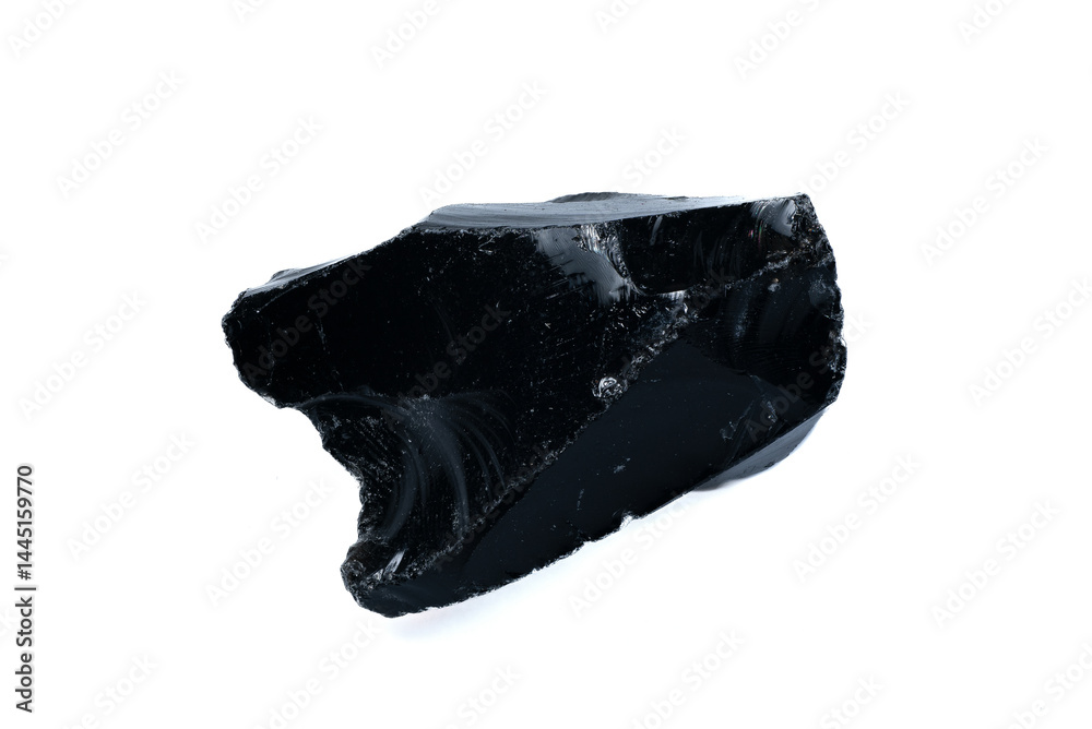 Natural Black Obsidian Stone Isolated on White Background for Geology and Mineralogy Collection