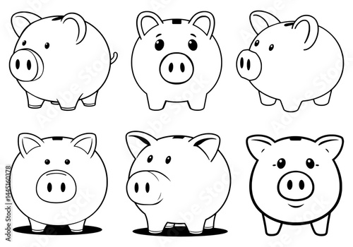 Piggy bank icons. Vector illustration set