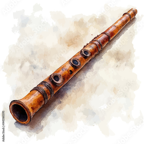 illustration of Bone Flute From Ancient Ruins, watercolor vector, isolated on a white background.