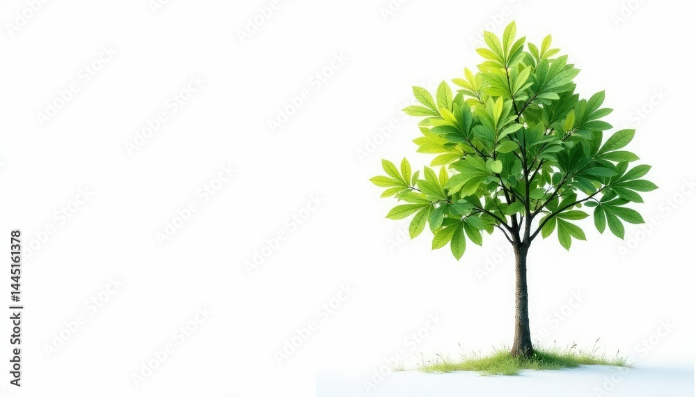 Obraz premium Lone sapling, delicate leaves, white backdrop, leaf, sapling