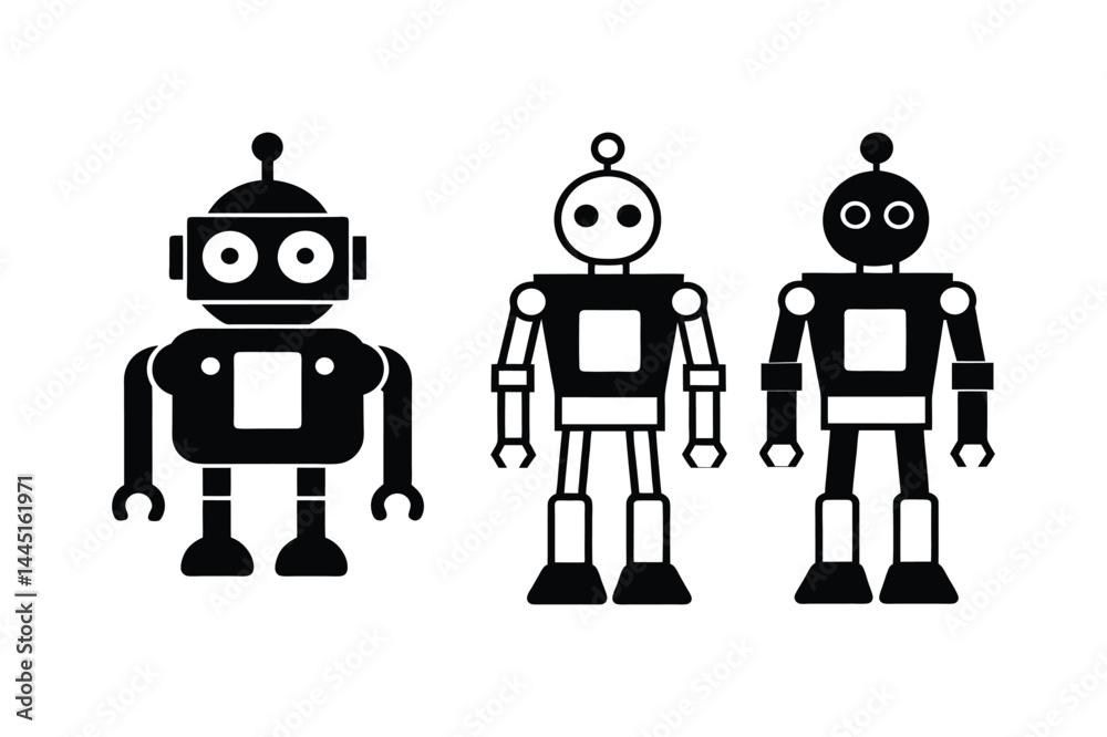 Collection of Cute Retro Robot Illustrations  Perfect for Kids' Projects, Websites, and More!