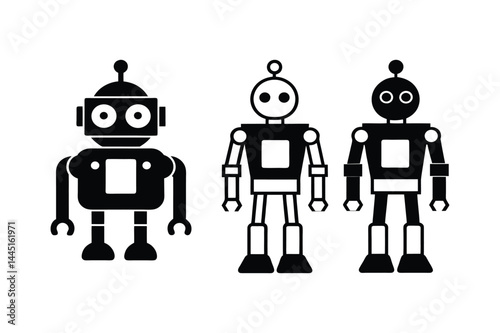 Collection of Cute Retro Robot Illustrations  Perfect for Kids' Projects, Websites, and More!