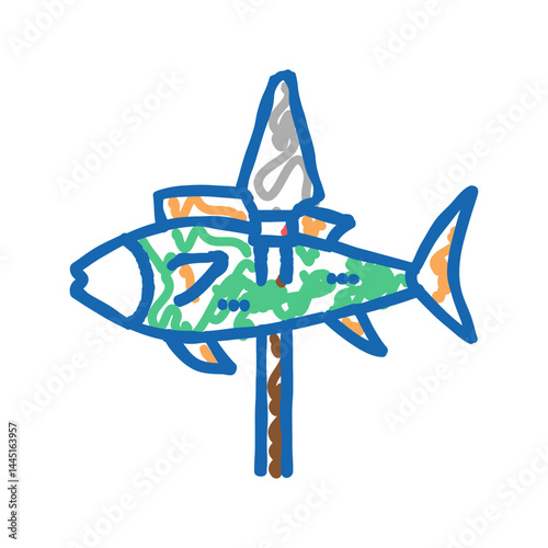fish on spear icon doodle illustration