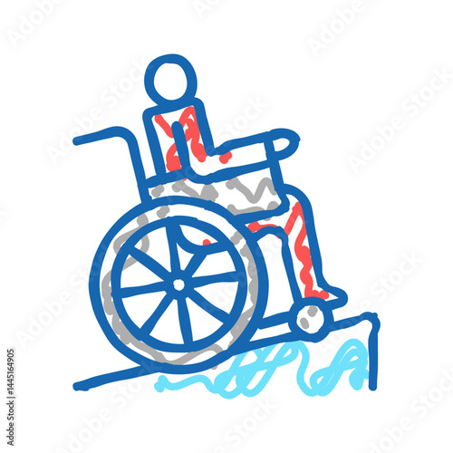 disabled in wheelchair riding icon doodle illustration