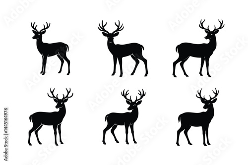 Wild Deer Silhouettes Icon Set - Vector Wildlife Graphics
