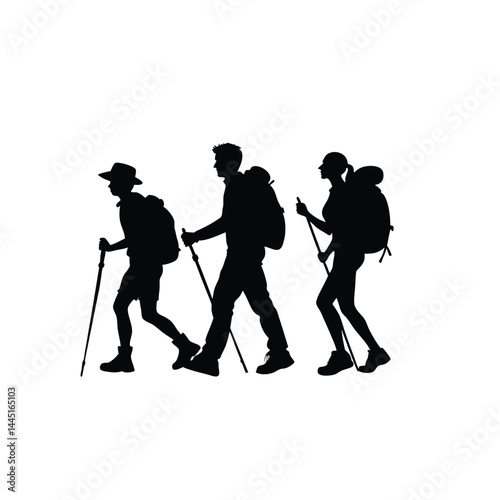 Silhouette of Hikers Trekking Adventure, Nature, and Exploration in the Wilderness