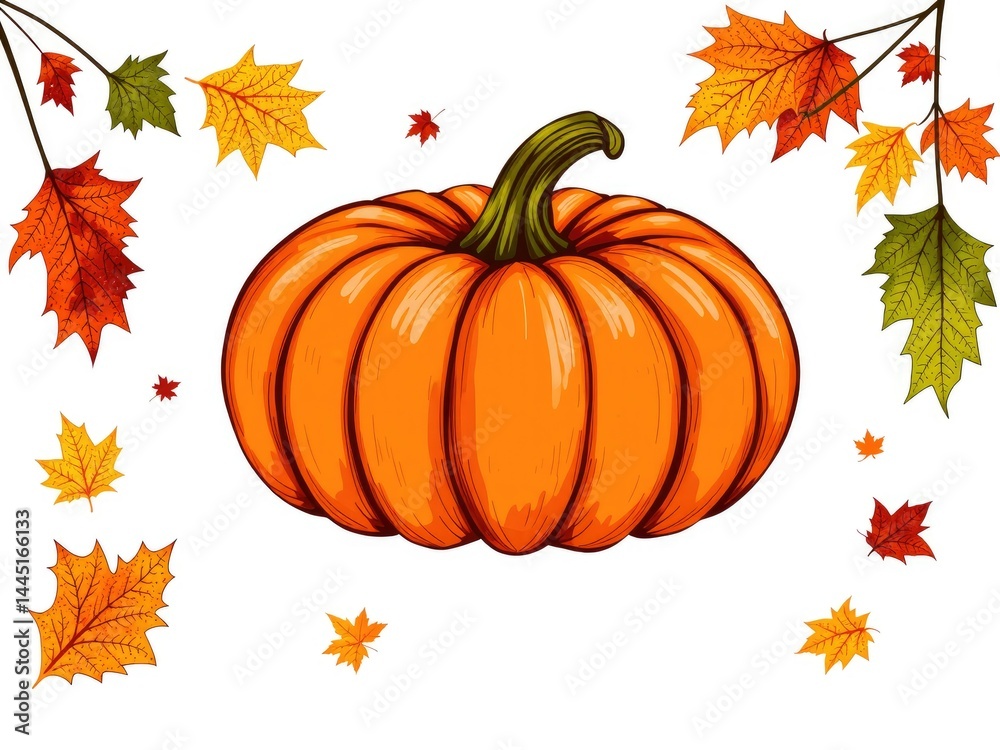 Autumn Pumpkin Illustration - White Background Design Autumn Pumpkin Illustration - White Background Design
