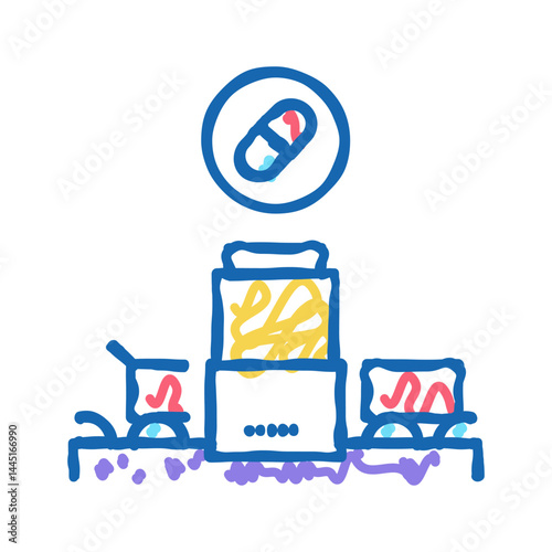 medicine manufacturing plant icon doodle illustration