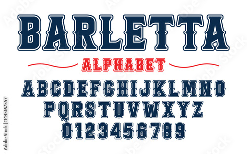 Editable typeface vector. Barletta sport font in american style for football, baseball or basketball logos and t-shirt.