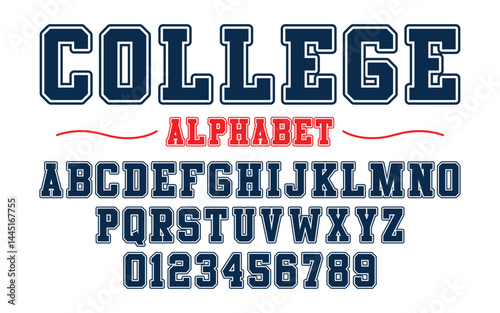 Editable typeface vector. College sport font in American style for football, baseball or basketball logos and t-shirt.