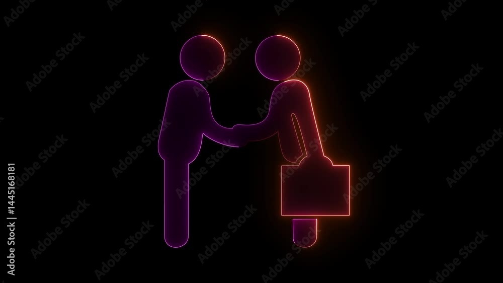 Business handshake icon animation – glowing partnership symbol with deal concept on  background.