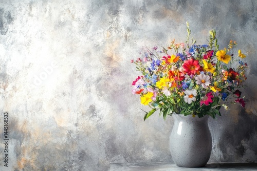 Wallpaper Mural Vibrant wildflowers in a rustic vase against a textured background. Torontodigital.ca
