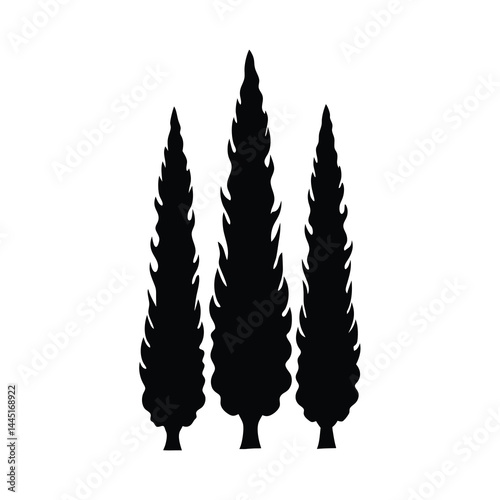 Hand Drawn Cypress Tree Silhouettes Vector Sketch