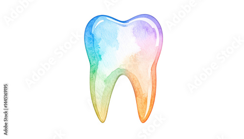 a single tooth made with colourful watercolour isolated on transparent background