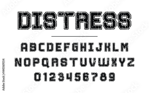 Distress college font. Vintage sport font in american style for football, baseball or basketball logos and t-shirt. Athletic department typeface, varsity style font. Vector	