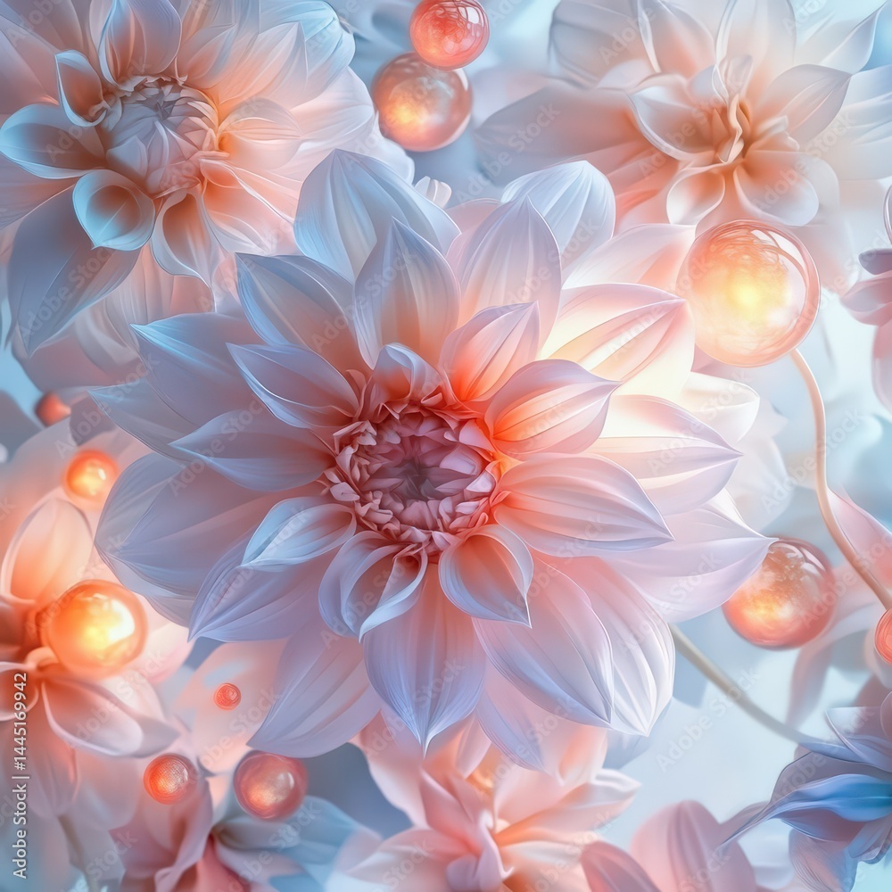 Obraz premium Soft Pastel Floral Arrangement with Ethereal Glow and Light Effects
