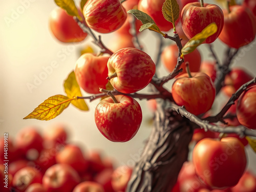 Obraz na płótnie A tree with many apples on it. The apples are red and green. The tree is the main focus of the image w salonie