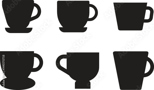 Coffee cup icons vector set in line and flat style. Disposable coffee cup. Coffee paper cup,Coffee cup icon, tea cup logo, symbols vector illustration silhouette