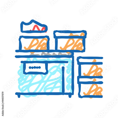 shoes packaging conveyor icon doodle illustration