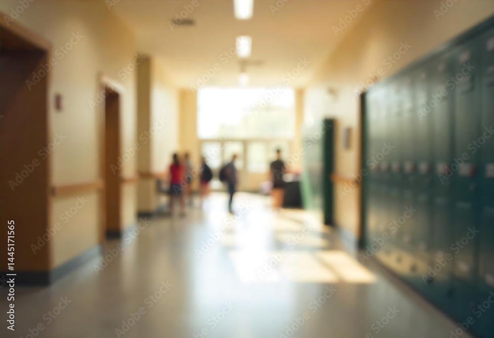 Fototapeta premium Generative AI Depicting the Abstracted Reality of a High School Hallway