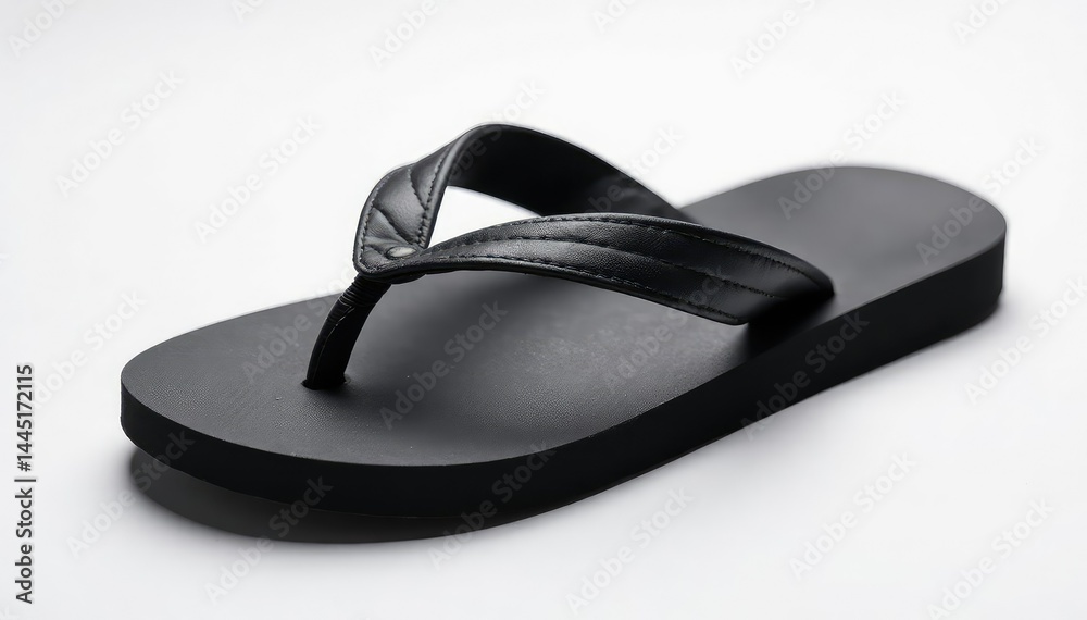 Single black flip-flop on white background, studio shot, casual, one Single black flip-flop on white background, studio shot, casual, one