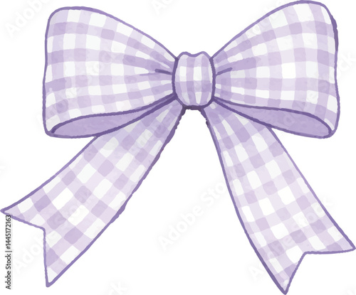 Watercolor Purple Gingham Bow Clipart – Hand-Painted Coquette Style Ribbon Isolated on White
