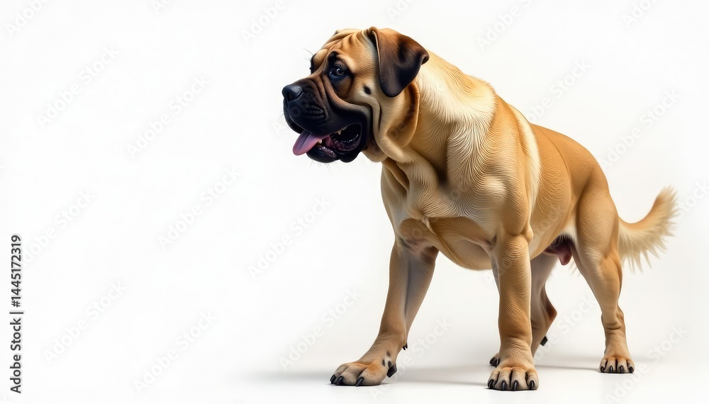 Obraz premium Majestic mastiff, powerful stance, white background, eyes, muscular, guardian
