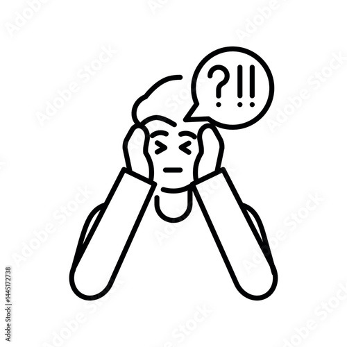 Anxiety emotion black line icon for digital and print projects.