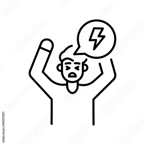 Frustration emotion black line icon for digital and print projects.