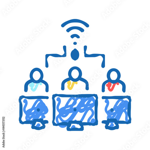 team work wireless internet connection icon doodle illustration