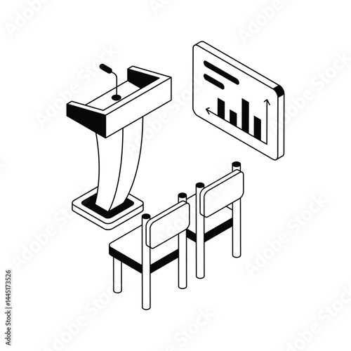 Have a look at this modern isometric showing business seminar setup