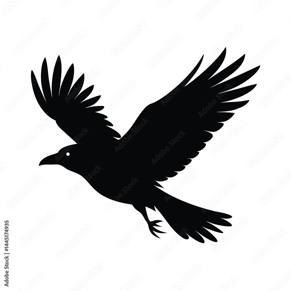 Fototapeta premium Crow in Flight Silhouette Vector Smooth Lines 4