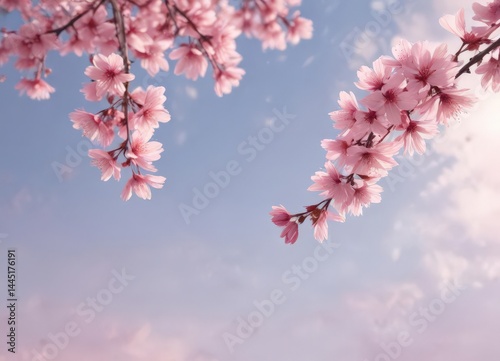 Floating pink sakura petals against a pastel sky  Subtle blur effect ,  calm,  close-up,  airy