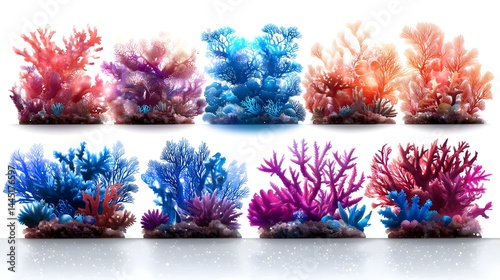 A Stunning Display of Vibrant Coral Varieties in a Colorful Underwater Scene