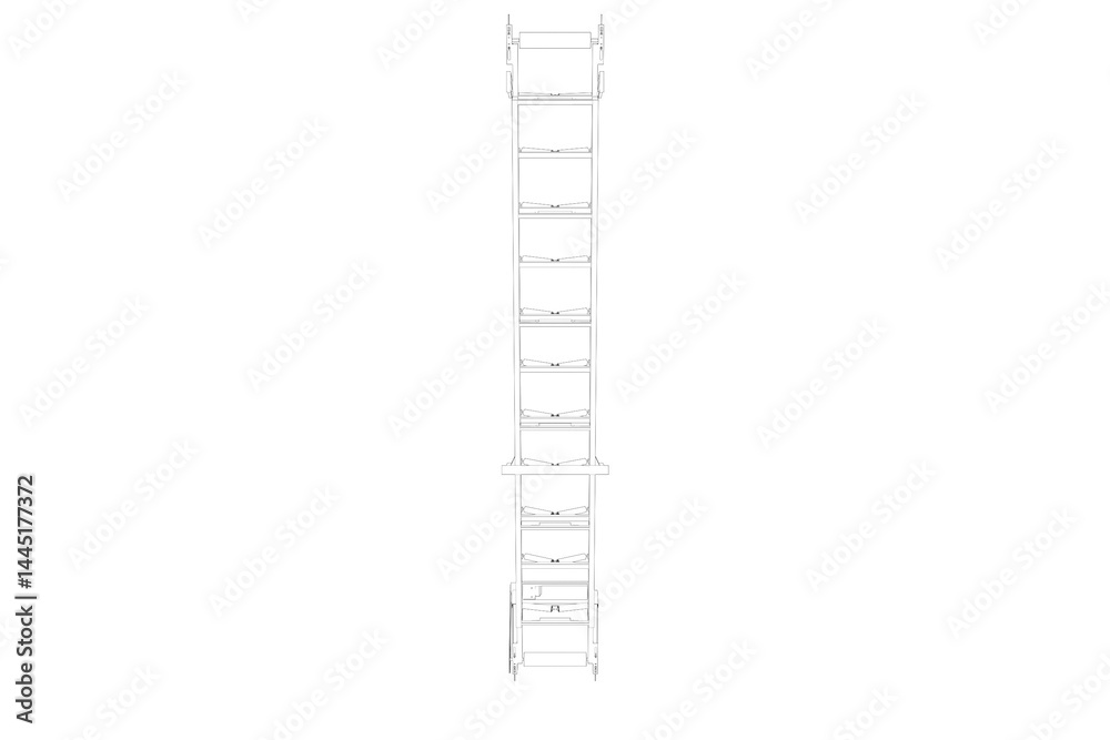 3D Transparent Line Art Technical Outline Drawing White Wireframe Illustration of an Inclined Industrial Belt Conveyor Structure 3D Transparent Line Art Technical Outline Drawing White Wireframe Illustration of an Inclined Industrial Belt Conveyor Structure