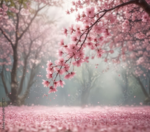 Floating pink sakura petals in a dreamy spring blur  ,  close up,  delicate