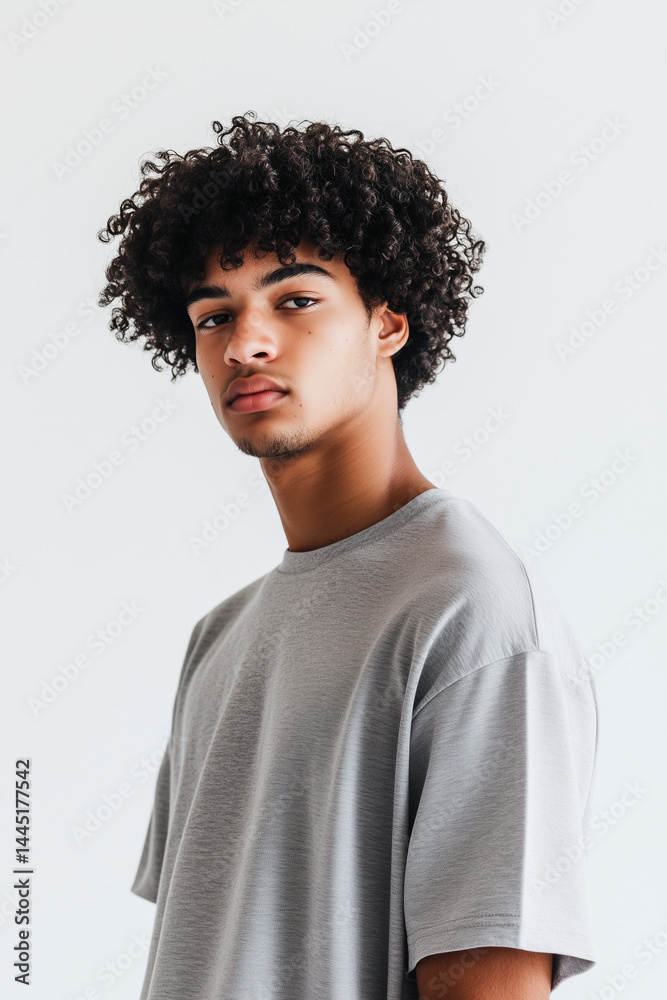 Obraz premium Young man wearing a loose gray sweatshirt. 