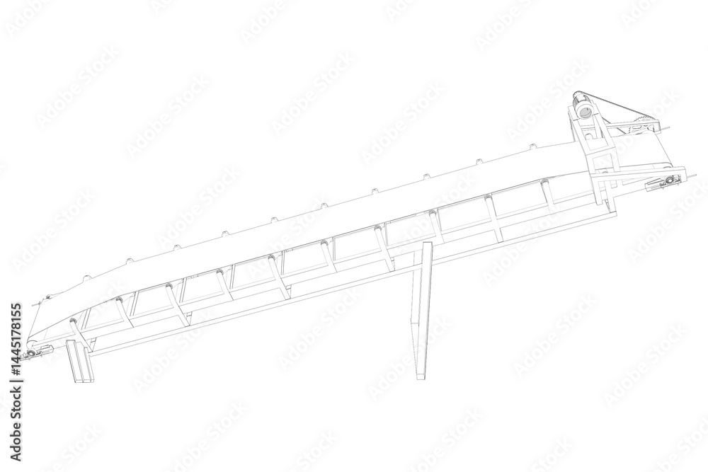 custom made wallpaper toronto digital3D Transparent Line Art Technical Outline Drawing White Wireframe Illustration of an Inclined Industrial Belt Conveyor Structure