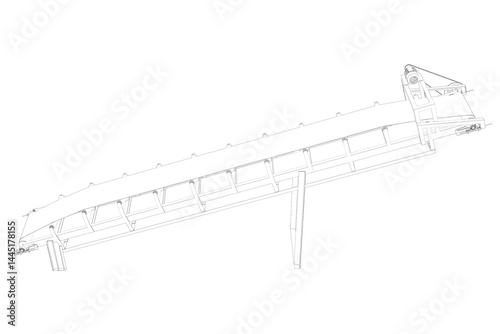 Wallpaper Mural 3D Transparent Line Art Technical Outline Drawing White Wireframe Illustration of an Inclined Industrial Belt Conveyor Structure Torontodigital.ca