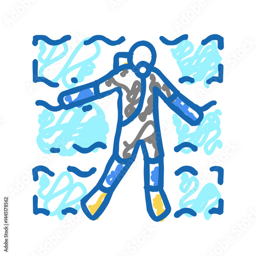 diver swimming underwater icon doodle illustration