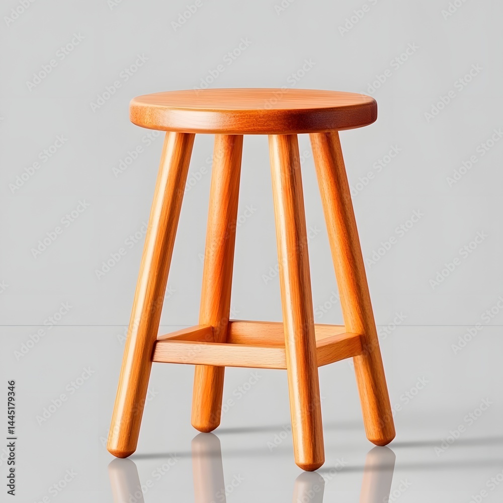 Minimalist Wooden Stool with Round Top and Four Legs in Bright Indoor Setting