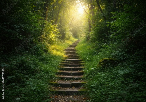 Overgrown Stone Steps Leading into a Forest